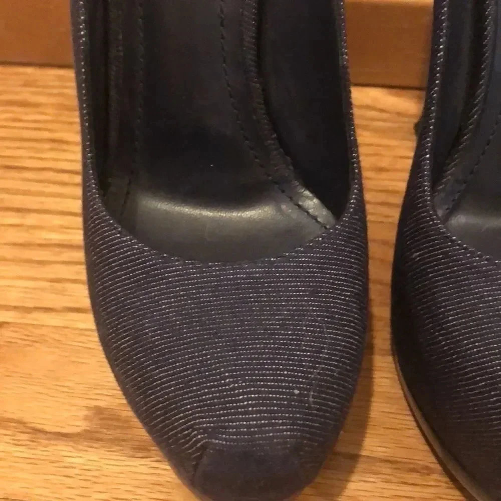 YSL denim dark blue platform heels